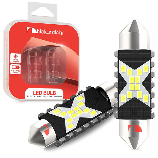 Nakamichi LED Bulb 578 C5W Festoon LED Bulbs CANBUS Error Free 12-SMD 2016 Chipsets 6000K White Replacement for Car Interior Map Dome Courtesy License Plate Lights (Pack of 2) (White Colour, 31mm)